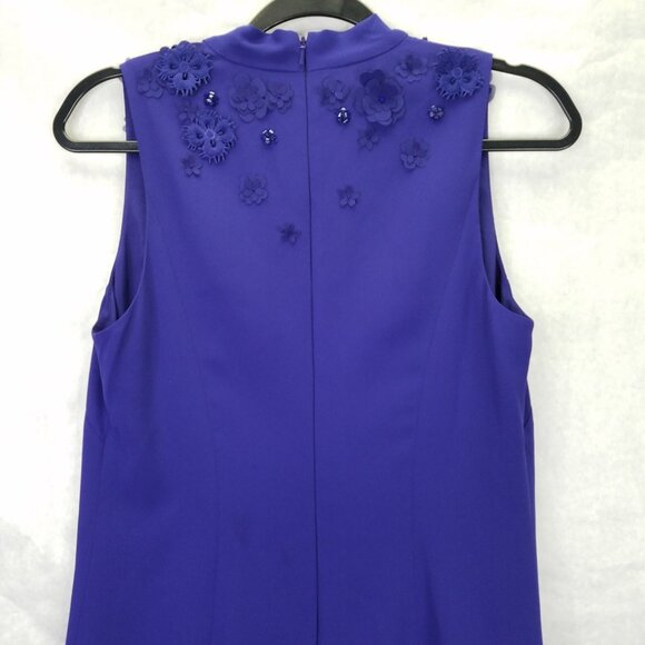 Karen Millan Mini Dress Sz 6 Floral Applique Beads Taffeta Purple Ruffle Tiered - Picture 10 of 16